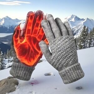 Unisex Thermal Warm Thick Plush Lined Touchscreen Gray Gloves NEW Winter OS‎
